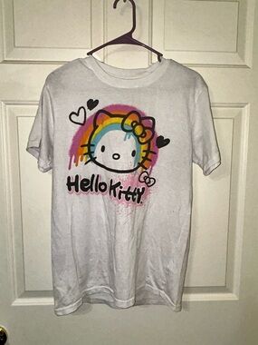 Hello Kitty White Tee with Rainbow Graphic